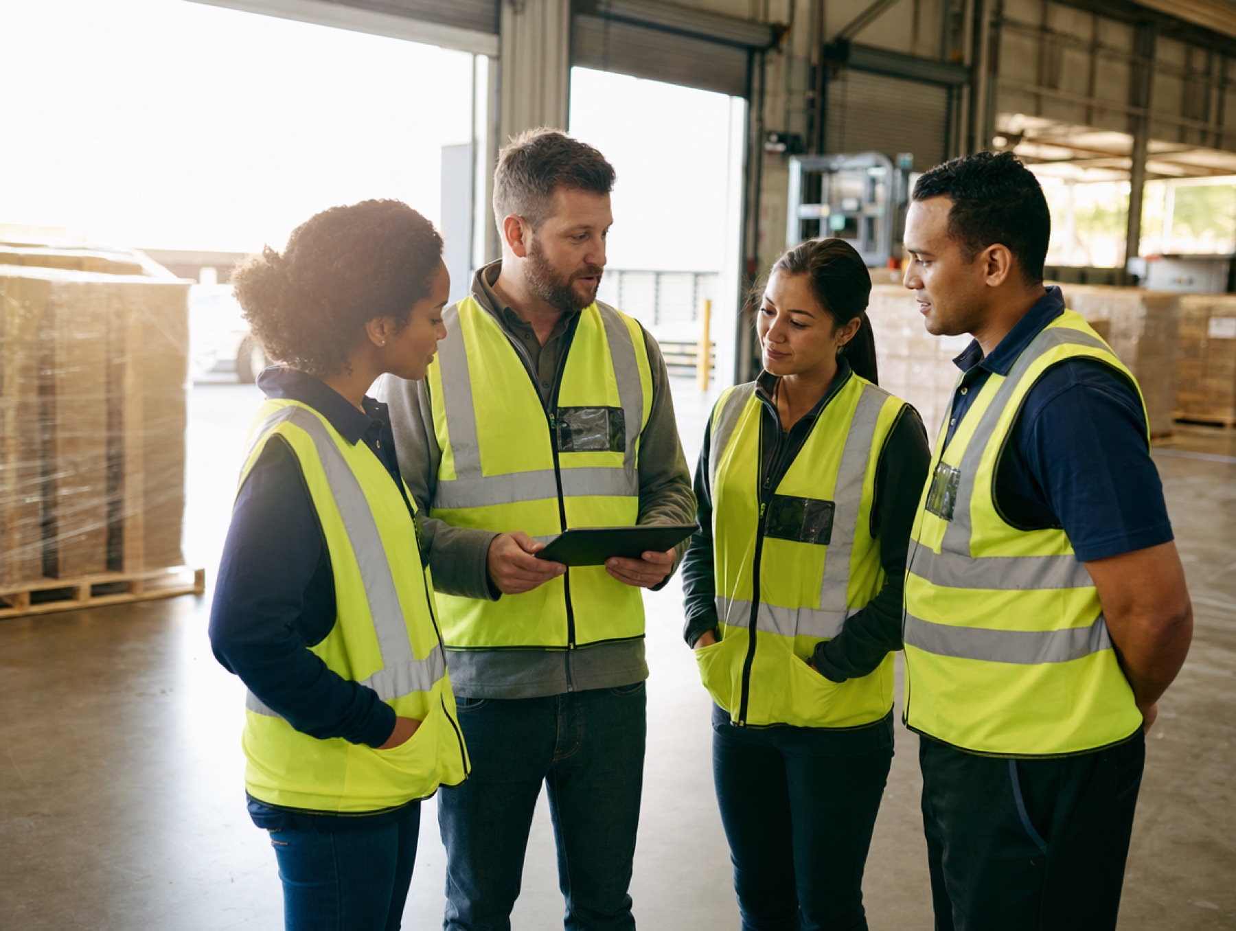 Warehouse team working together