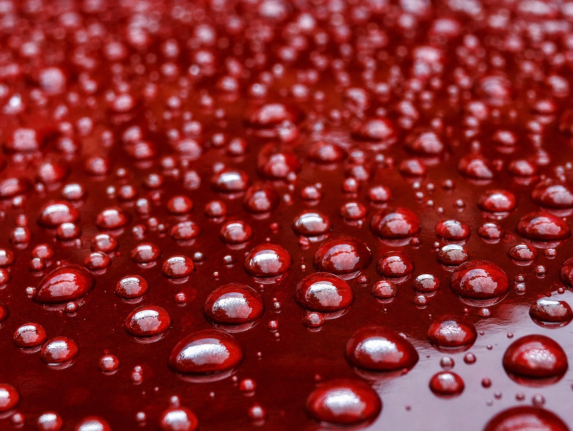 Water beading on ceramic coated red paint