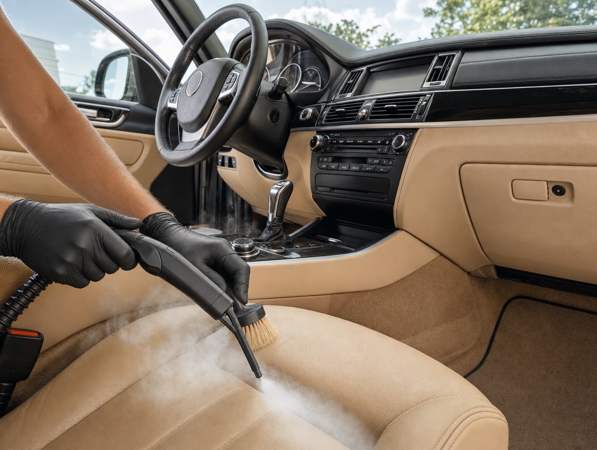 Steam cleaning a leather seat