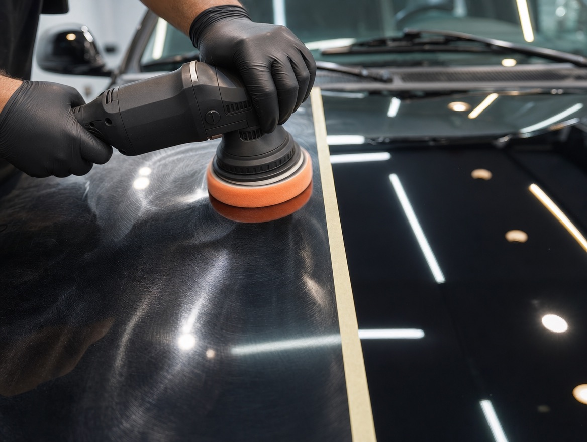 Machine polishing swirl marks out of black paint