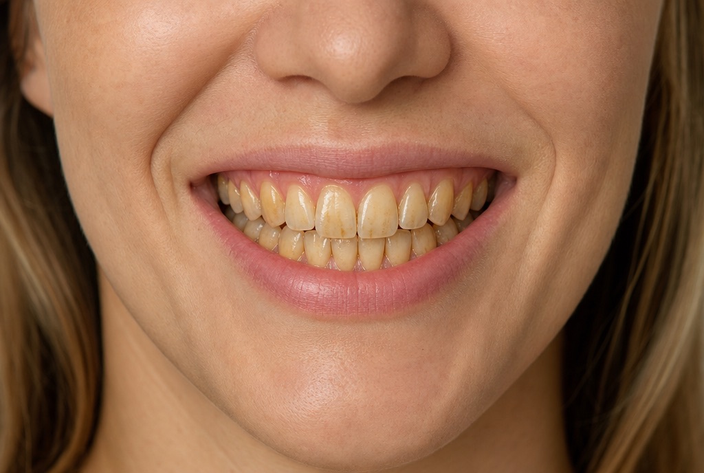 Before whitening: a natural smile with stained teeth
